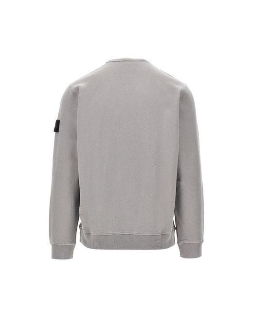 Stone Island Gray Crewneck Cotton Sweatshirt With Logo Badge for men