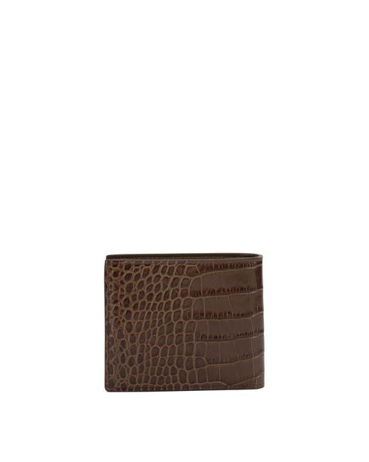 Tom Ford Brown Crocodile Print Leather Wallet for men