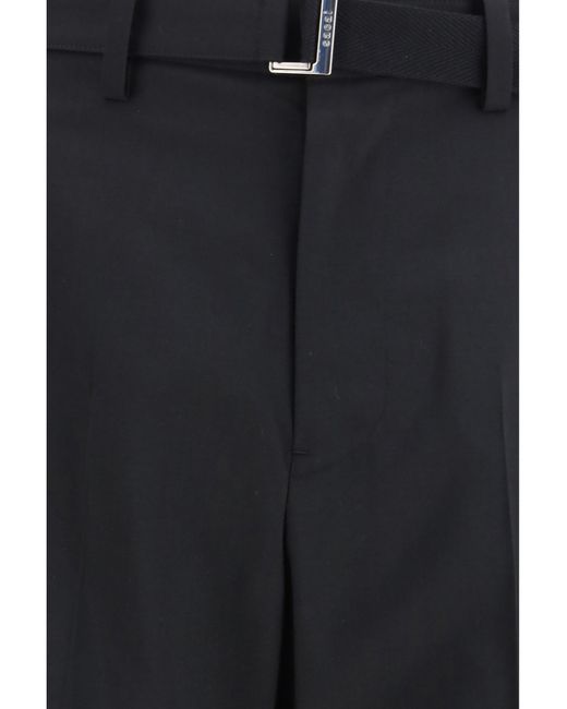 Sacai Blue Wool Tailored Pants With Belt for men