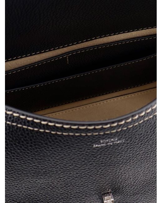 Totême  Black T-Lock Hammered Leather Shoulder Bag
