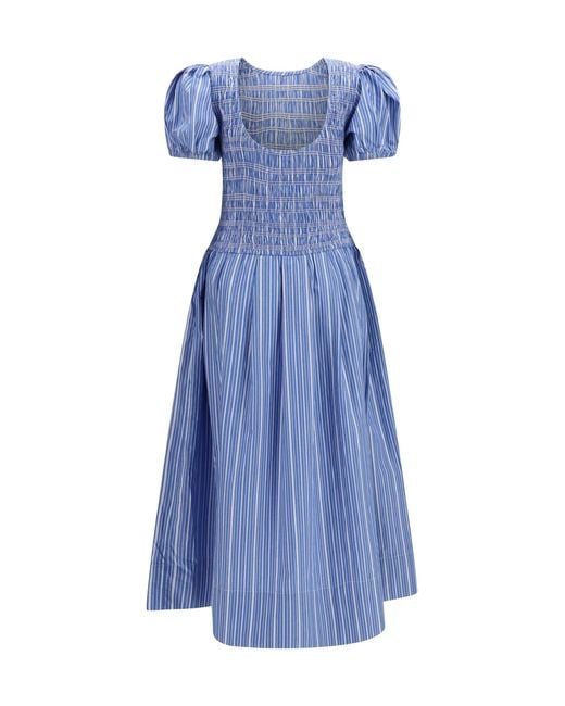 Ganni Blue Striped Cotton Dress