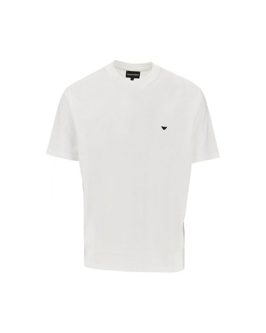 Emporio Armani White Lyocell And Cotton Blend T-Shirt With Logo for men