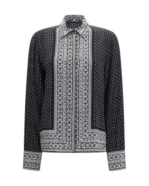 Ermanno Scervino Black Scarf-Print Shirt With Crystals