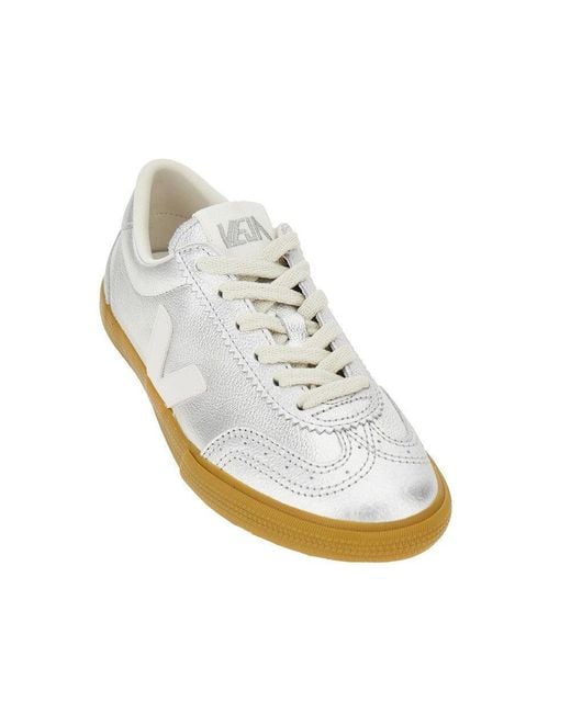 Veja White Metallic Leather 'Volley' Sneakers