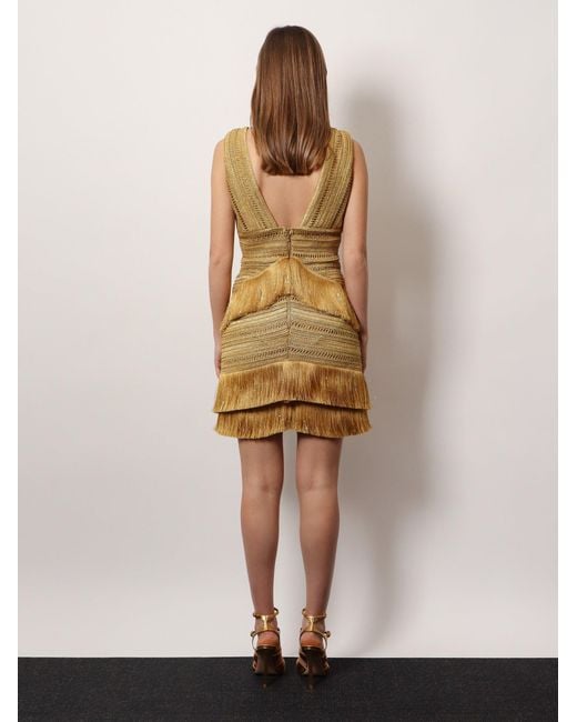 PATBO Metallic Pampas Mini Dress With Embroidery And Fringes