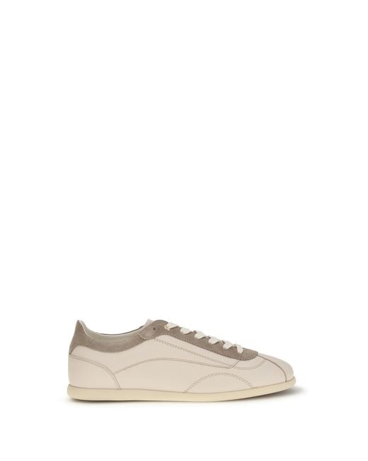 Brunello Cucinelli White Leather And Suede Sneakers With Slim Sole for men