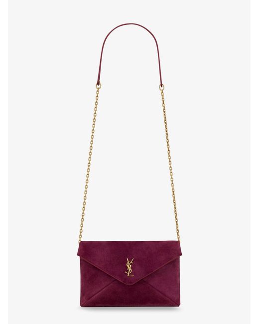 Saint Laurent White Suede Crossbody With Metal Cassandre Logo