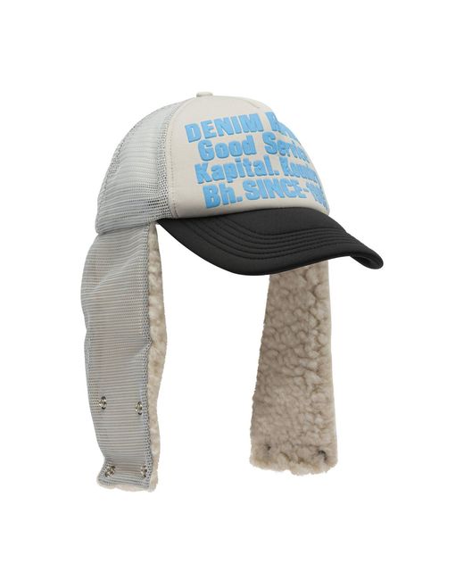 Kapital Blue Denim Repair Service Lumber Trucker Hat for men