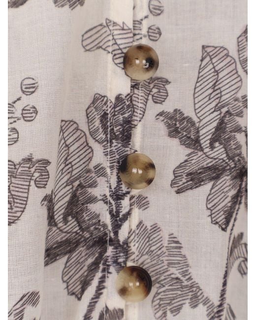 Golden Goose Deluxe Brand White Short Cotton Dress With Floral Pattern