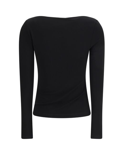 Max Mara Pure Black Long-Sleeve Ruched Top Nero