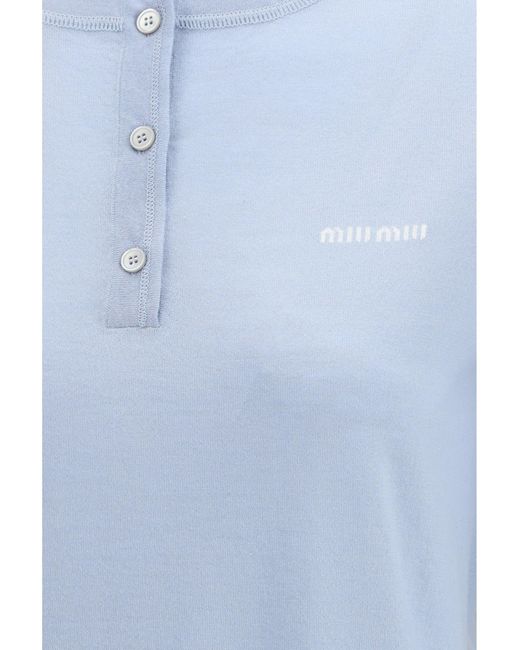 Miu Miu Blue Cashmere Henley T-Shirt