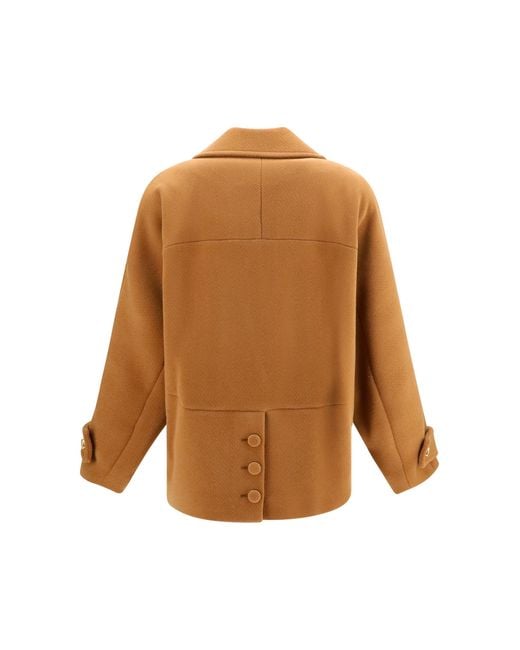 Chloé Brown Chloé Double-Breasted Herringbone Wool Short Coat