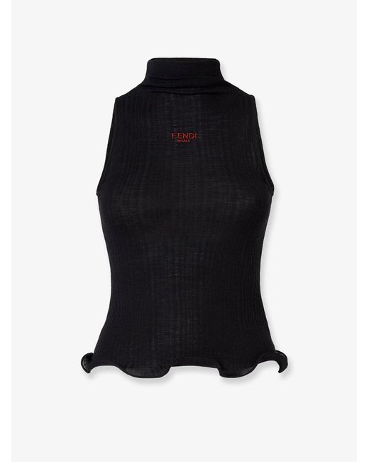 Fendi Black Ribbed Virgin Wool Top