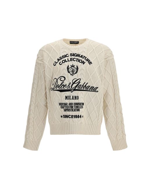 Dolce & Gabbana White Dolce & Gabbana Cable-Knit Pullover for men