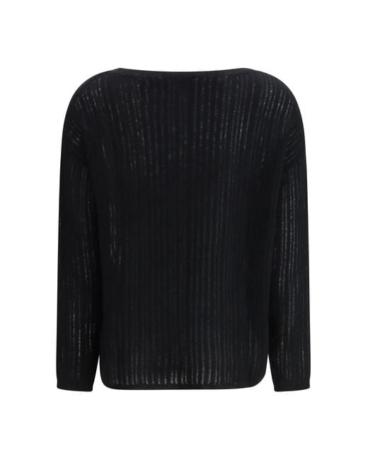Allude Black Crew-Neck Rib-Knit Sweater