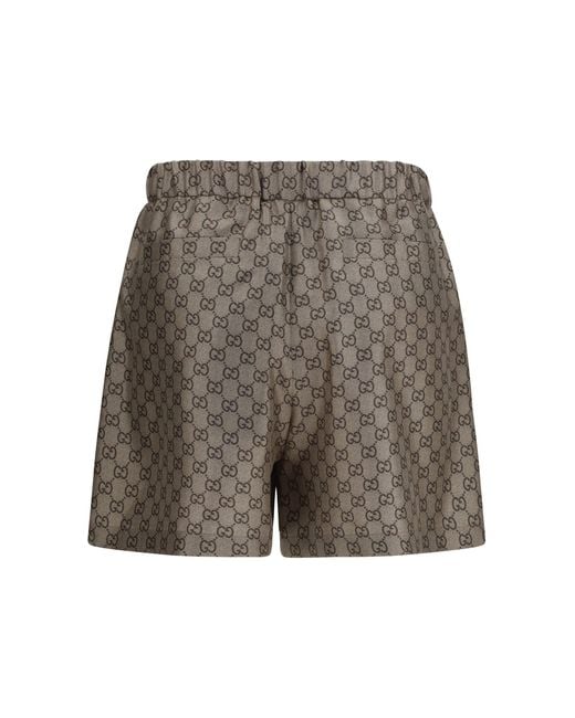 Gucci Gray Printed Silk Twill Shorts/Ebony