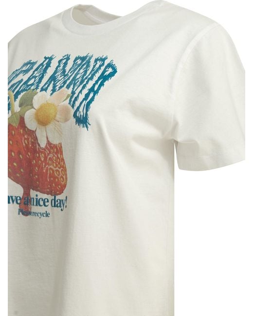 Ganni White "Strawberry" Crew-Neck T-Shirt