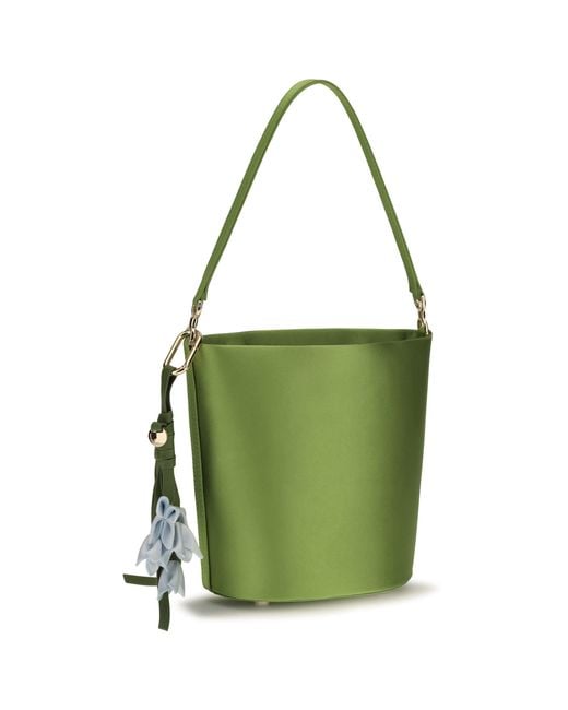 Self-Portrait Green Satin Bucket Bag