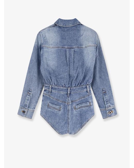 Self-Portrait Blue Self Portrait Denim Jumpsuit With Rhinestones