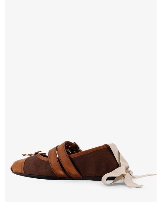 Miu Miu Brown Canvas And Leather Blend Ballerinas