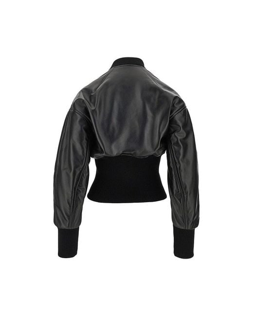 Alaïa Black Leather Cinched Bomber Jacket