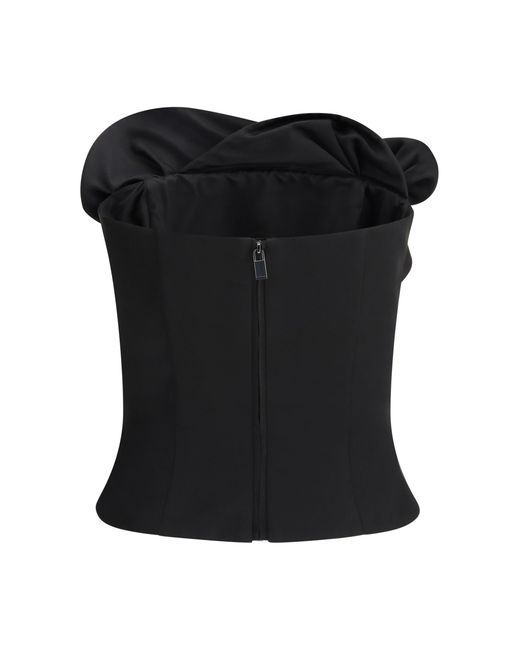 Magda Butrym Black Wool And Silk Corset Top With Sculptural Neckline