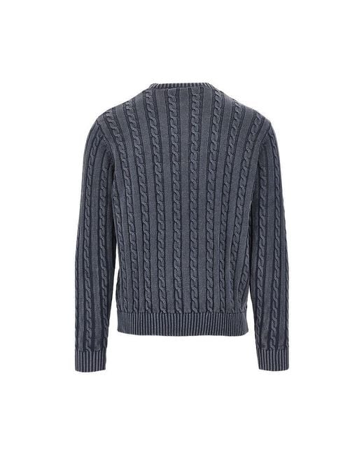 Aspesi Blue Cotton Cable Knit Sweater for men