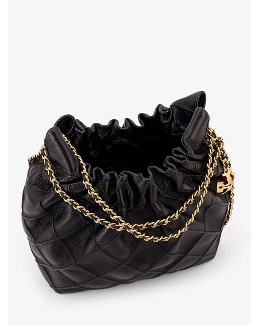 Tory Burch Black Fleming Mini Hobo Leather Handbag