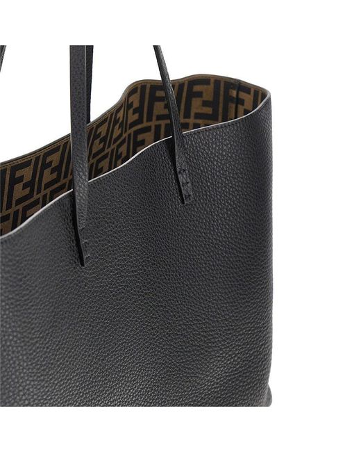 Fendi Black Medium 'Roll' Grained Leather Shopping Bag