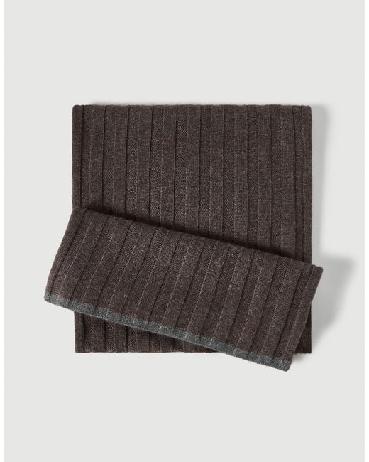 Brunello Cucinelli Brown Ribbed Cashmere Scarf for men