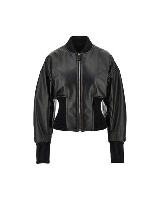 Alaïa Black Leather Cinched Bomber Jacket