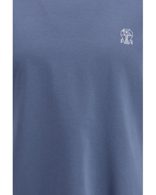 Brunello Cucinelli Blue Logoed T-Shirt for men