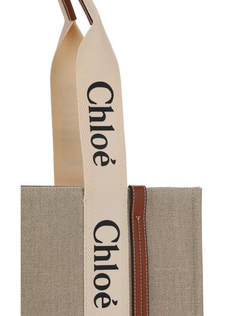 Chloé Natural Chloé Woody Canvas Shoulder Bag