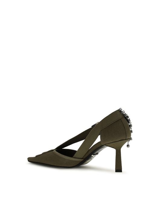Prada Green Canvas Pumps With Crystals