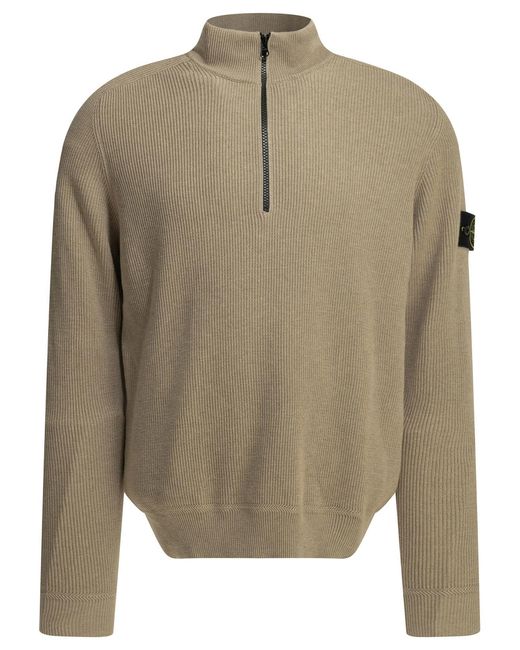 Stone Island Natural Half Zippered Cotton Knitwear for men