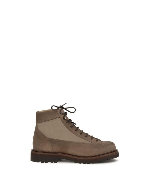 Brunello Cucinelli Brown Lace-Up Ankle Boots for men