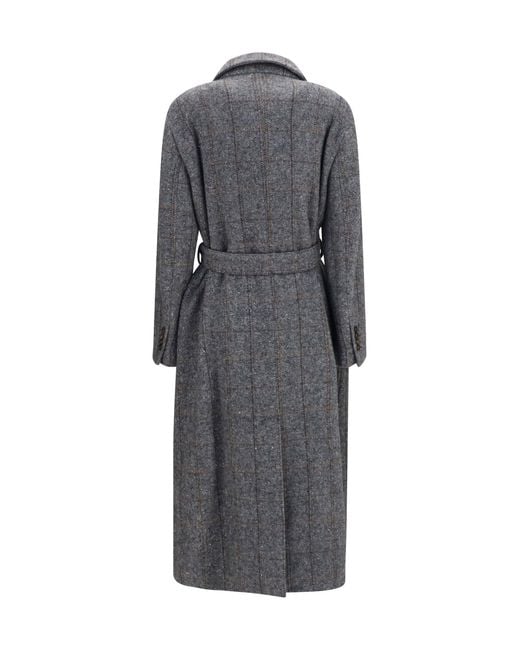 Brunello Cucinelli Gray Long Alpaca-Blend Coat With Belt