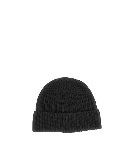 Stone Island Black Virgin Wool Beanie Hat With Logo Patch for men