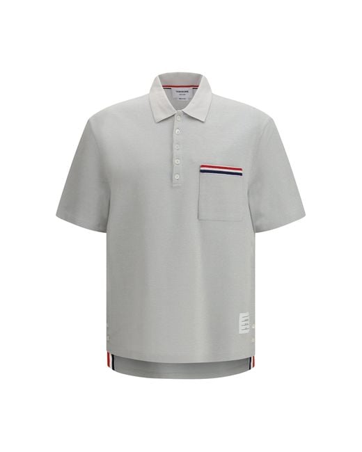 Thom Browne Gray Short-Sleeve Polo With Chest Pocket for men