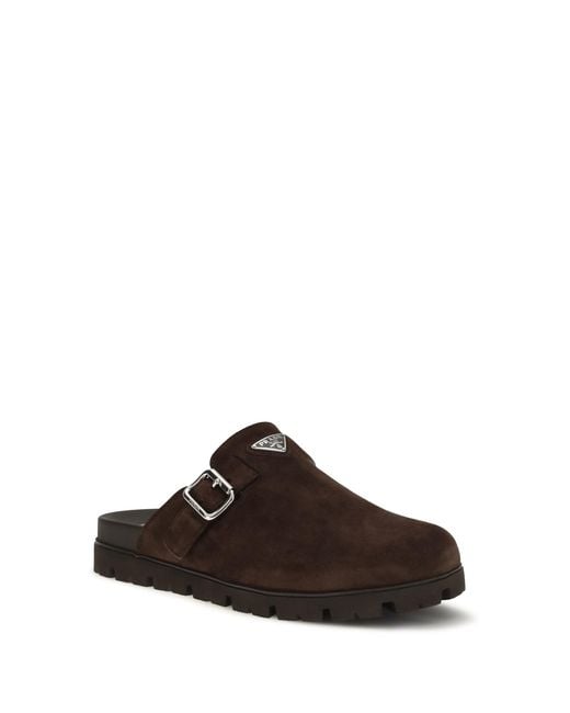 Prada Brown Suede Mules for men