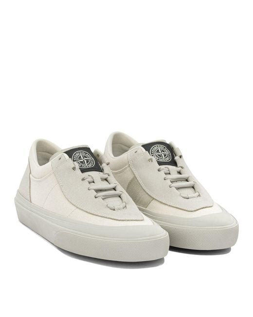 Stone Island White Low-Top Sneakers Made Of Suede And Canvas for men