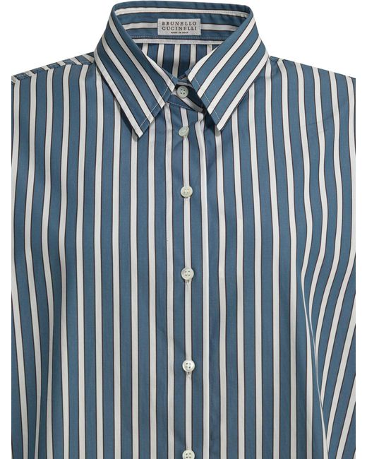 Brunello Cucinelli Blue Monile Striped Shirt