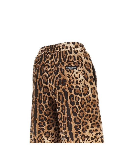 Dolce & Gabbana Natural Wide-Leg Pants With Leopard-Print