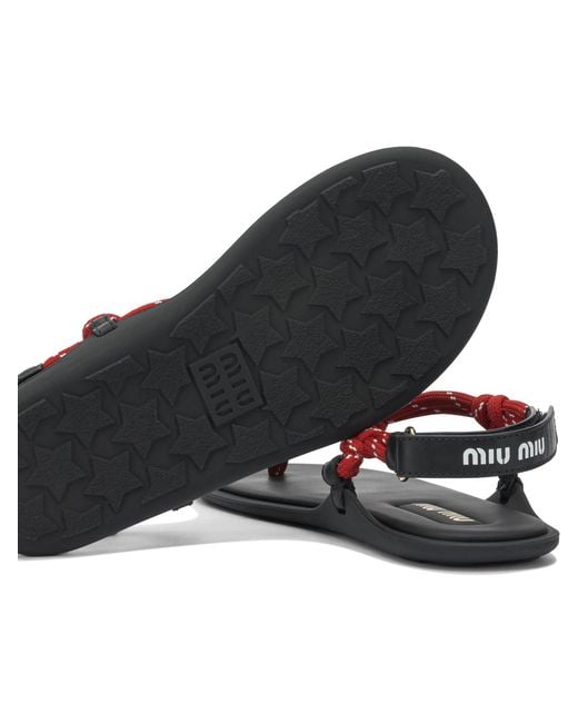Miu Miu Red "Rivière" Rope Sandals
