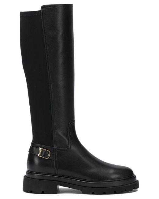 Santoni Black Leather Knee-High Boots