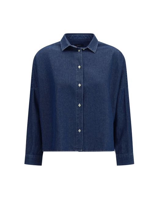 Deperlu Blue Bianca Cotton Linen Blend Shirt Denim
