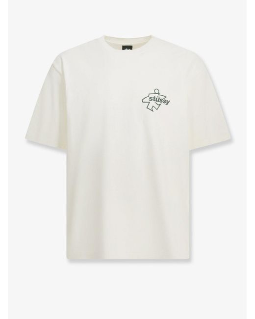 Stussy White Cotton T-Shirt With Front Print for men
