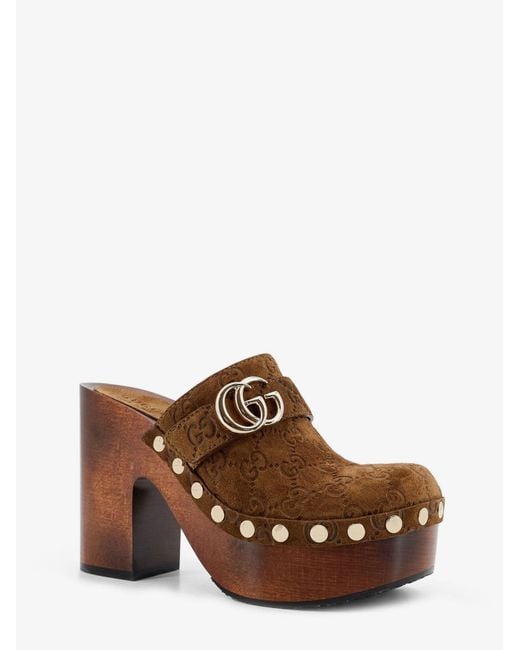 Gucci Brown Suede Sandals With All-Over Gg Logo