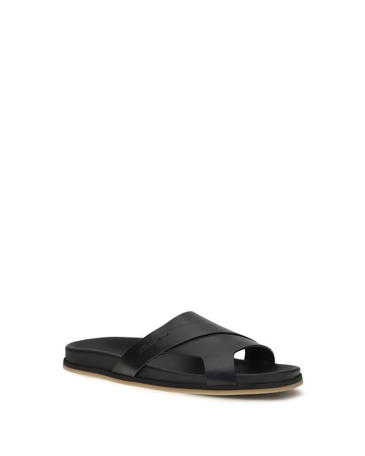 Santoni Black Leather Slippers for men