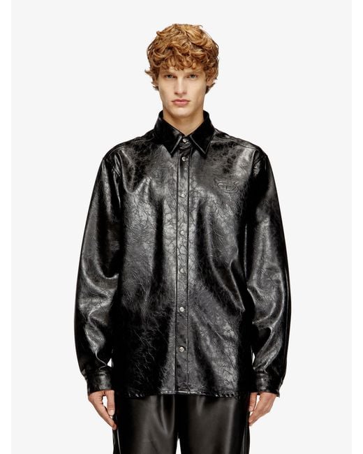 DIESEL Black S-Simply-Qmbu Faux-Leather Shirt for men
